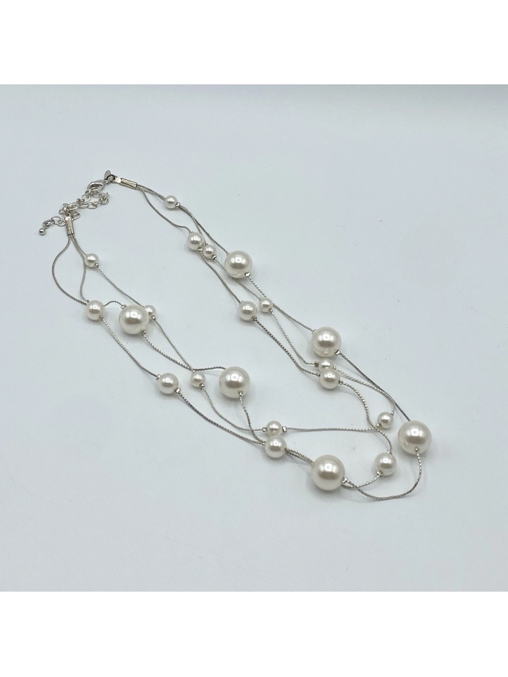 Vintage RMM Stamped Multi-Strand Faux Pearl Necklace in White